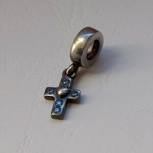 Pandora Sterling Silver Blue CZ Cross Dangle Charm